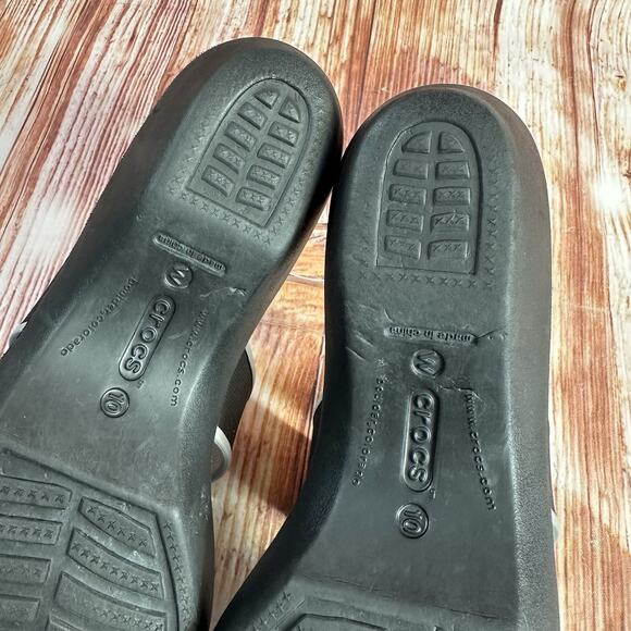 Crocs MADEIRA Size 10 Black Gray Double Strap Wedge Heel Sandal Open Toe Shoes - Picture 9 of 10